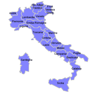 Карта Италии с областями.
